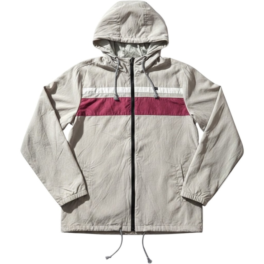 Bird's Surf Shed Windbreaker Large Tan Colorblock Hooded Jacket Surf Retro - Picture 1 of 11